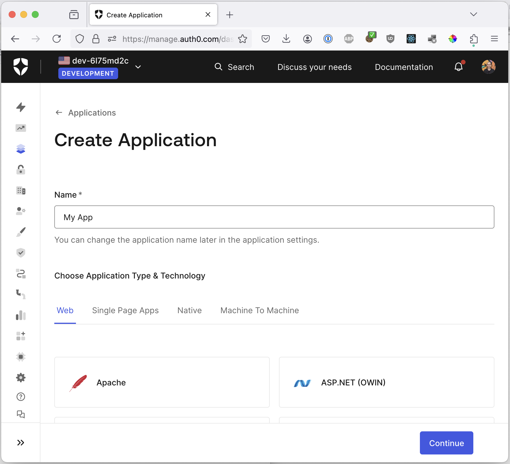 Create an OAuth application in Auth0